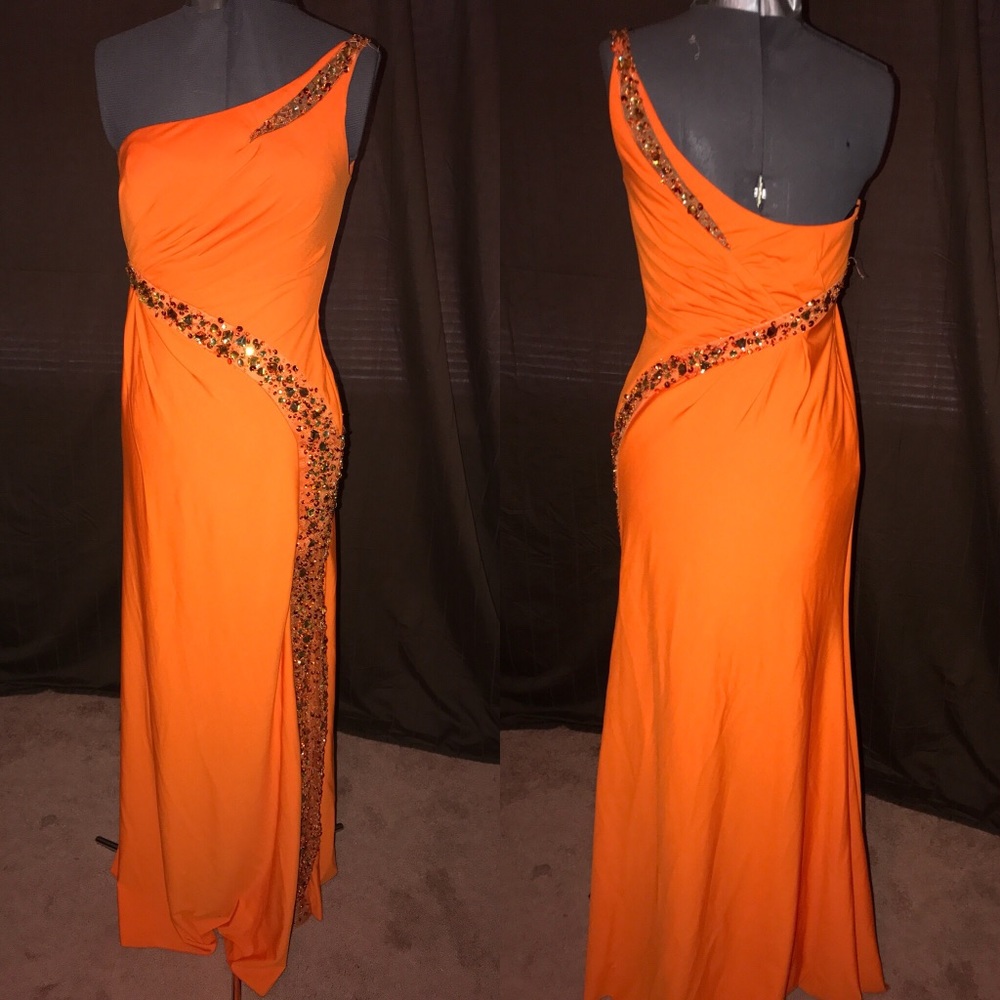 Orange One shoulder pageant/ prom gown